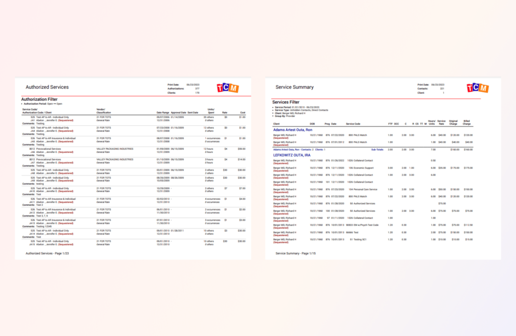 TCM has dozens of reports detailing Services and hundreds more reporting on all types of data on consumers.